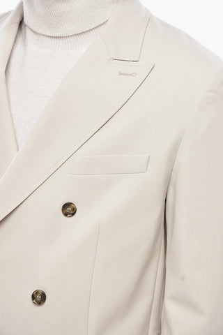 Double-Breasted Wool-Blend Blazer with Patch Pockets