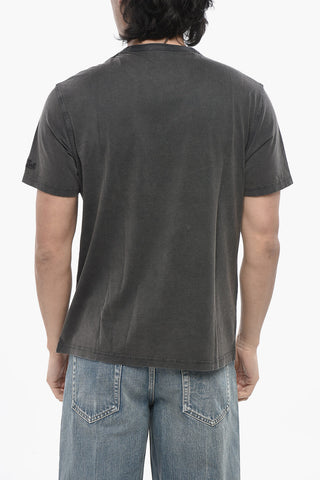 T-Shirt Girocollo in Tinta Unita con Logo Ricamato