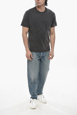 T-Shirt Girocollo in Tinta Unita con Logo Ricamato