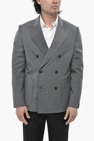 Doppelreihiger Blazer aus Wollmix mit aufgesetzter Tasche