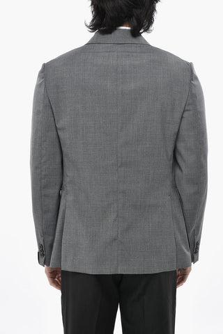 Blazer Doppiopetto in Misto Lana con Tasche a Toppa