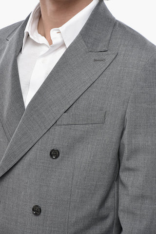 Wool-Blend Double-Breasted Blazer with Patch Pocket