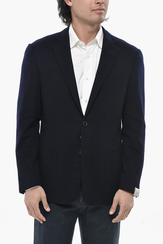 안감 없는 버진 울 2버튼 블레이저 패치 포켓