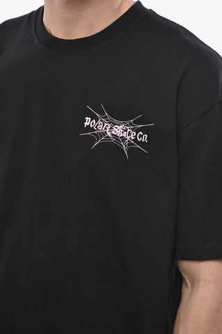 T-Shirt Girocollo SPIDERWEB in Tinta Unita con Stampa sul Fronte