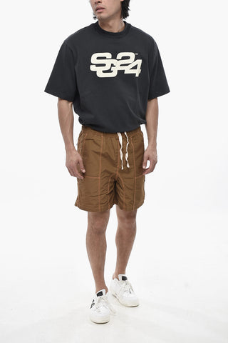 Shorts in Cotone con Cuciture a Vista