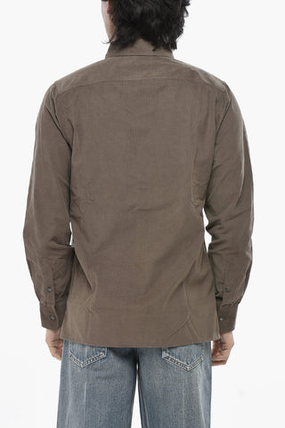 Camicia in Velour con Colletto Button-Down