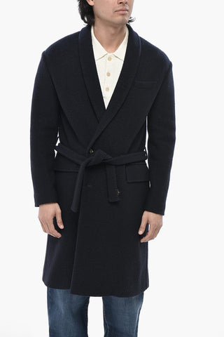 Virgin Wool Coat With Shawl Lapel And Belt