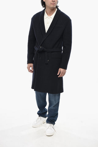Virgin Wool Coat With Shawl Lapel And Belt