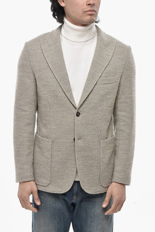 Blazer Sfoderato in Misto Cotone Bouclè con Tasche a Toppa