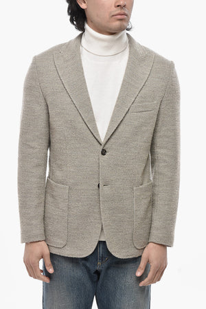 Ungefütterter Blazer aus Bouclé-Baumwollmix mit aufgesetzten Taschen