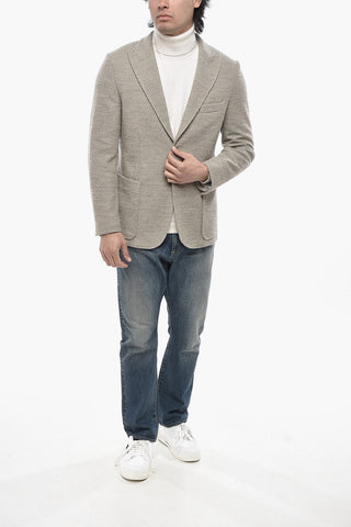 Blazer Sfoderato in Misto Cotone Bouclè con Tasche a Toppa