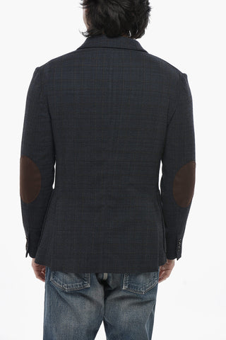 Double-Breasted Wool-Blend Blazer with Check Pattern