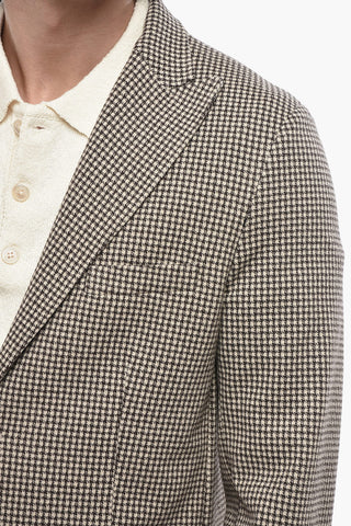 Blazer Monopetto Motivo Pied de Poule con Tasche a Toppa