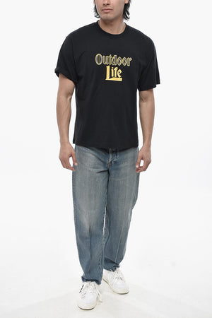 Crewneck Cotton T-Shirt With Rhinestones