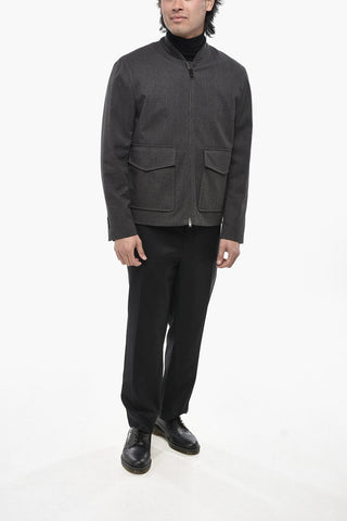 Giubbotto Zip-up in Panno con Tasche Utility