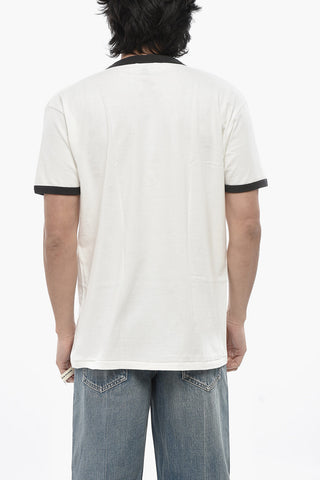 Cotton Crewneck T-Shirt with Front Velour Detail