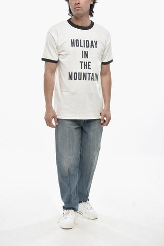 Cotton Crewneck T-Shirt with Front Velour Detail