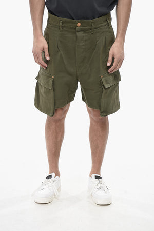 Cotton Cargo Shorts With Logo Button