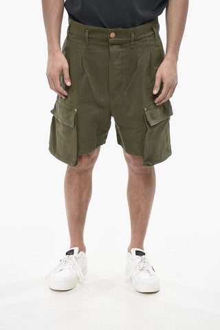 Cotton Cargo Shorts With Logo Button