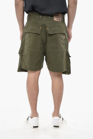 Cotton Cargo Shorts With Logo Button