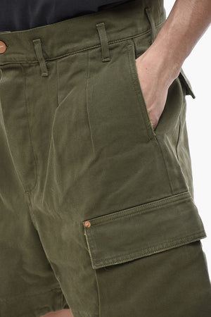 Cotton Cargo Shorts With Logo Button