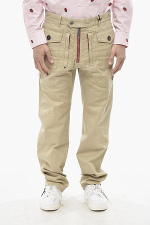 Stretch Cotton Cargo Trousers With Belt Loops