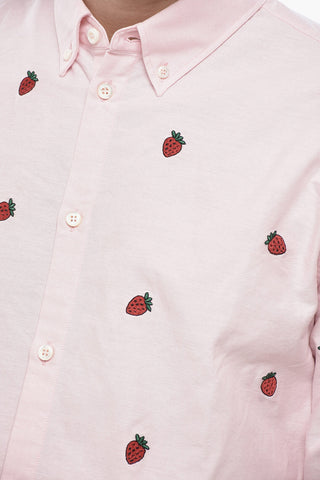 Button-Down Shirt RELAX DAN In Solid Color With All-Over Strawberry Embroidery