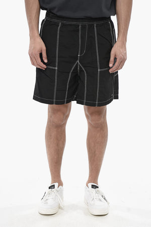 Shorts a Tinta Unita con Elastico in Vita e Cuciture a Vista