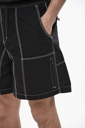 Shorts a Tinta Unita con Elastico in Vita e Cuciture a Vista