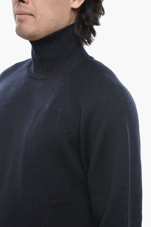Virgin Wool Turtleneck Sweater With Ribbed Trims