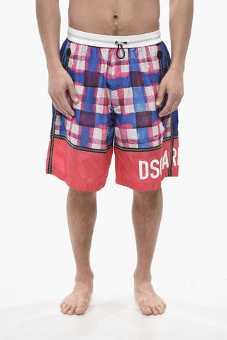 Multicolored Boxer Swim Trunks With Elastic Waistband