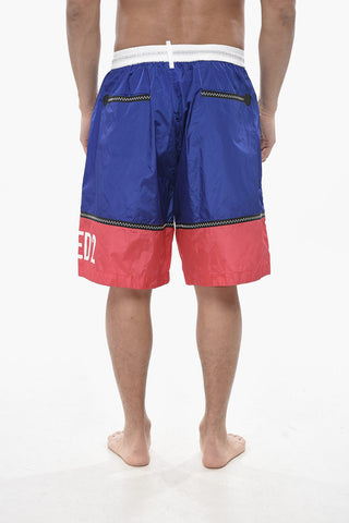 Multicolored Boxer Swim Trunks With Elastic Waistband