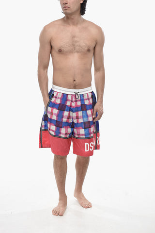 Multicolored Boxer Swim Trunks With Elastic Waistband