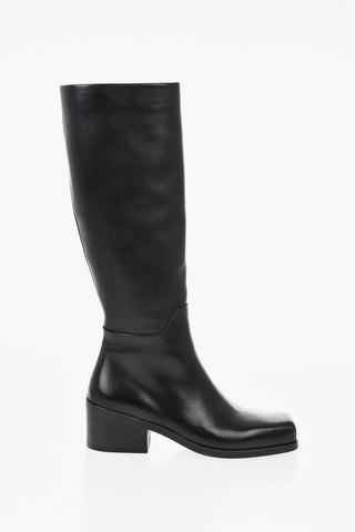 가죽 부츠 사각 앞코 6cm 굽