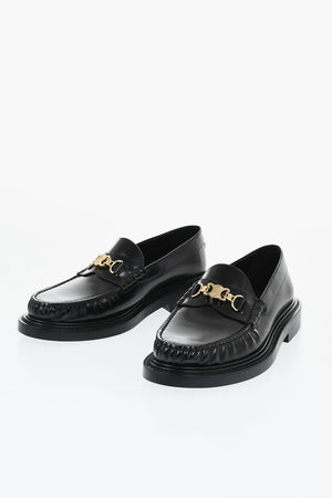 Brushed Leather Penny Loafers with Logo Bit