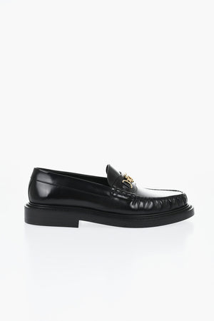 Brushed Leather Penny Loafers with Logo Bit