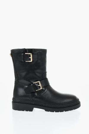 Biker-Stiefeletten aus Leder mit doppelter goldener Schnalle