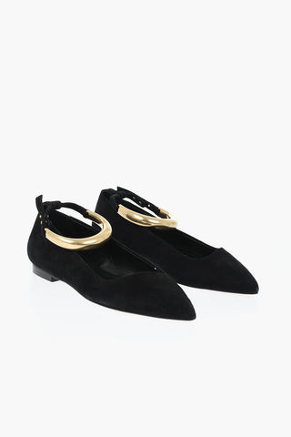 Point-Toe Suede Ballerinas LEANOR With Gold Detail