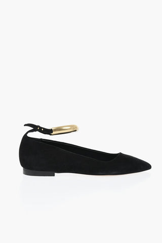 Point-Toe Suede Ballerinas LEANOR With Gold Detail