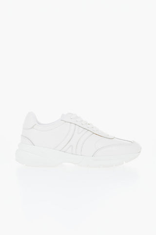 Sneakers Allacciate in Pelle con Suola in Gomma