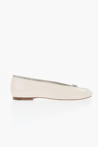 Ballerine Zip-up in Pelle con Suola in Cuoio