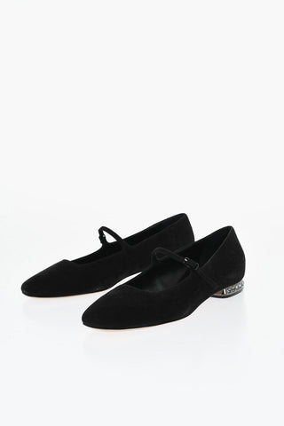 Suede Mary Jane Flats with Crystals