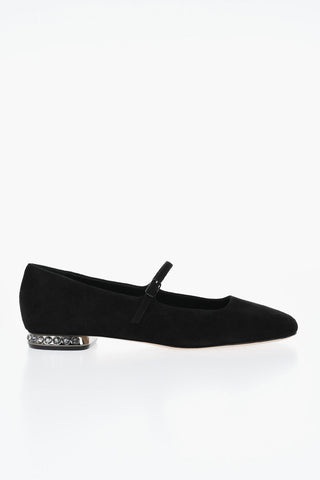 Suede Mary Jane Flats with Crystals
