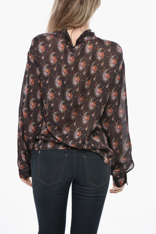 Tie-Neck Blouse with Paisley and Floral Pattern and Asymmetric Buttoning