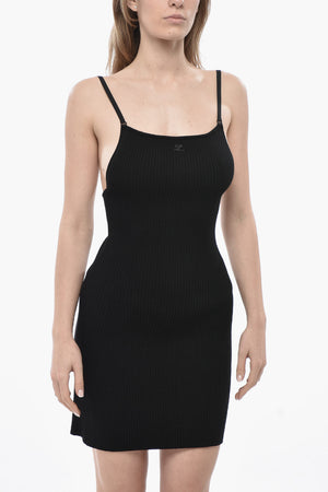 Ripp-Slipkleid mit Frontlogo