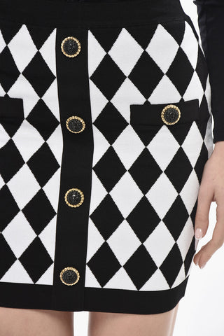 Two-Tone Knit Mini Skirt with Zip