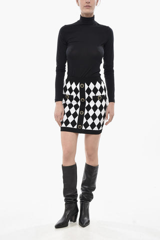 Two-Tone Knit Mini Skirt with Zip