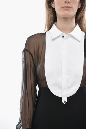 Two-Tone Shirt Dress with Sheer Sleeves