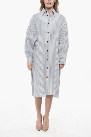 Baumwoll-Hemdkleid mit ausgewogenem Streifenmuster und Kappenärmeln