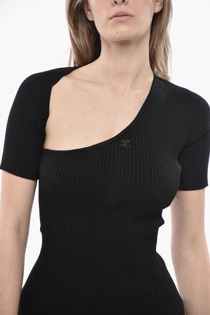 Ripp-Minikleid mit asymmetrischem Ausschnitt
